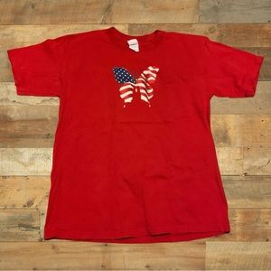 Vintage Fourth Of July American Flag Butterfly Shirt Old Navy Classic Americana